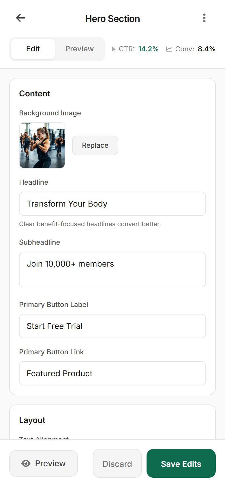 Hero Section preview