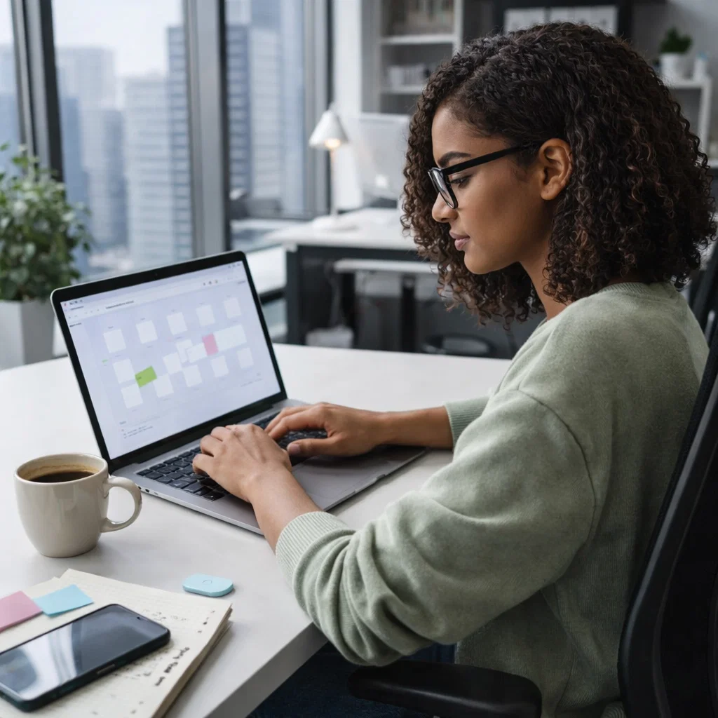 Product builder working from a laptop